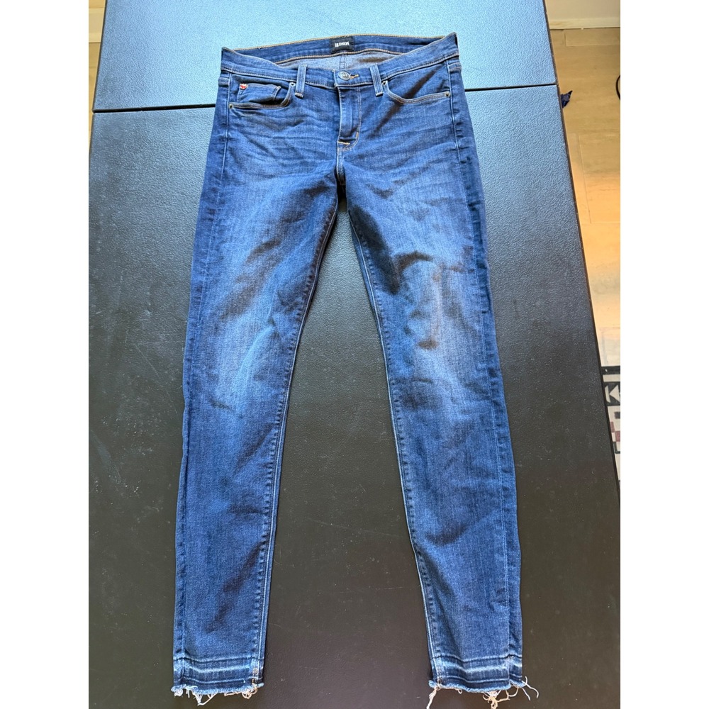 Hudson Skinny Jeans Womens 28 Blue Dark Wash Raw Frayed Hem Stretch Denim